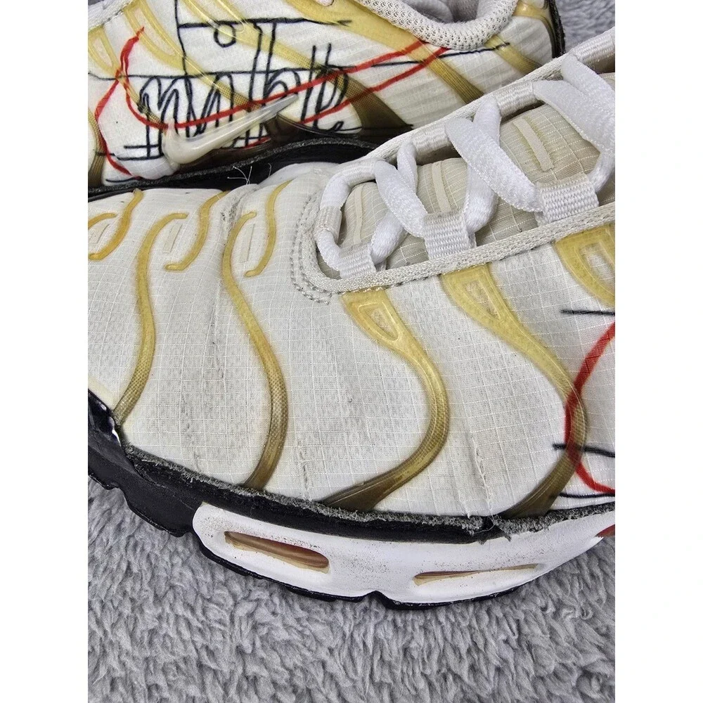 Nike Air Max Plus Striped White Red Black Beige Low Top Men's Athletic Sneakers